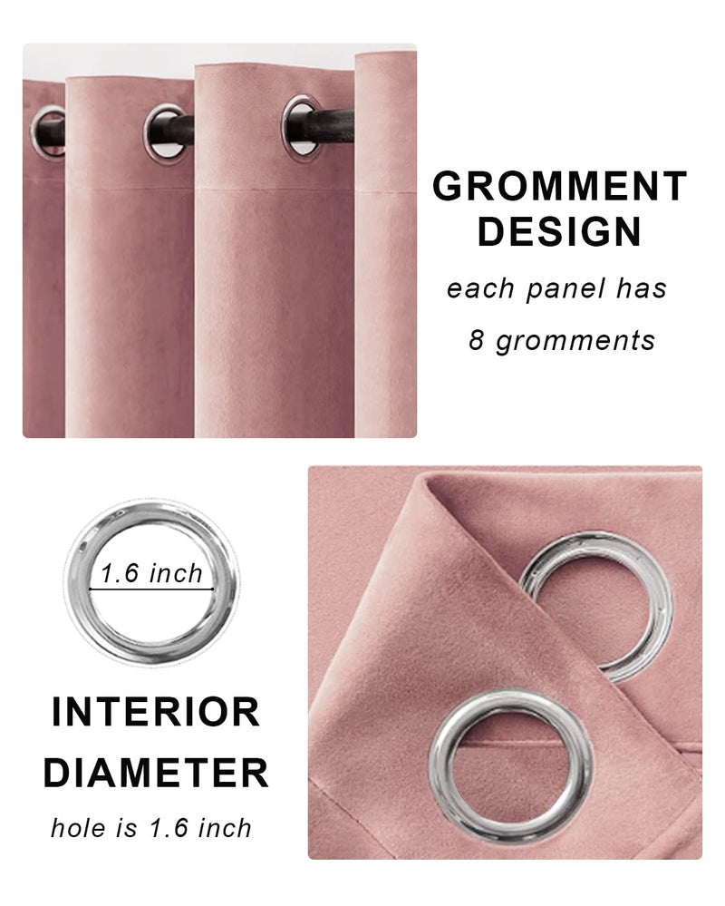 SNITIE Pink 96in Long Velvet Curtains with Grommet  Super Soft Thermal Insulated Noise Reducing Thick Light Filtering Velvet Drapes for Living Room and Bedroom  Set of 2 Panels  52 x 96 Inch Long - Image 3